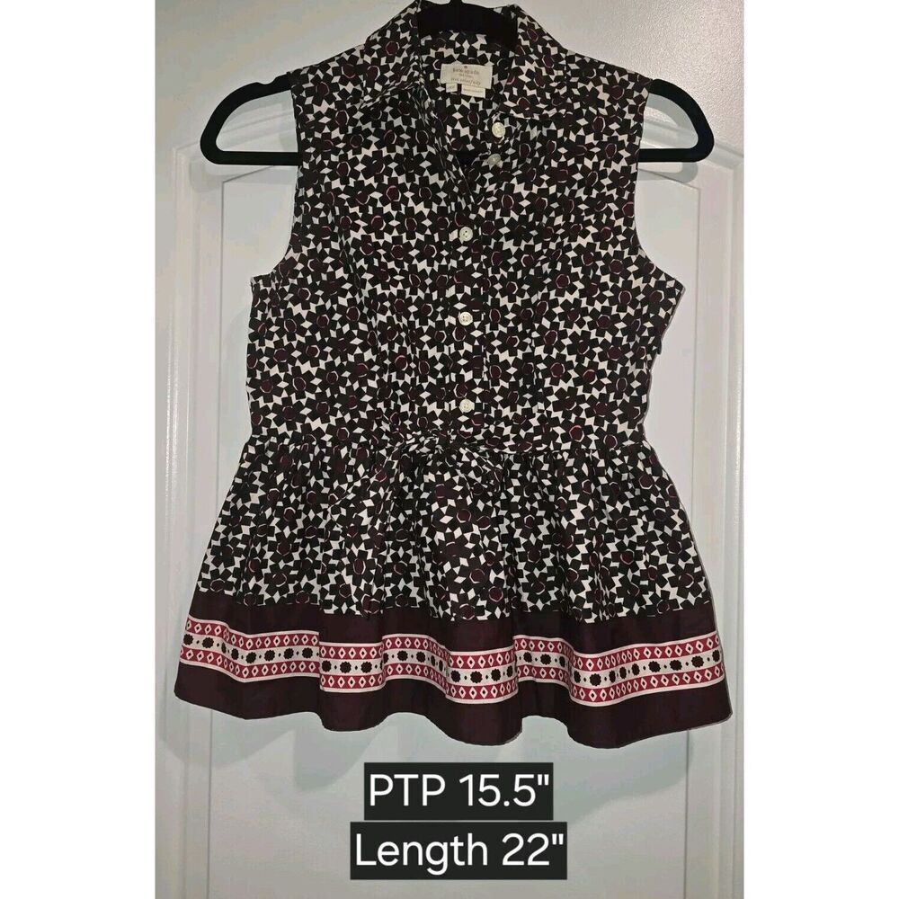 Kate Spade Floral Tile Peplum Ruffle Sleeveless‎ Top Womens XS Rambling Roses
